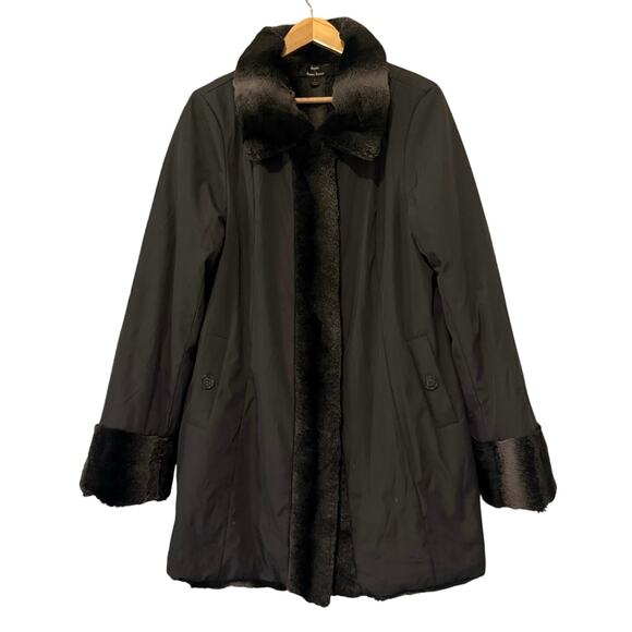 Dennis by Dennis Basso Reversible Faux Fur Hooded Coat Gray Black Large - Picture 7 of 11